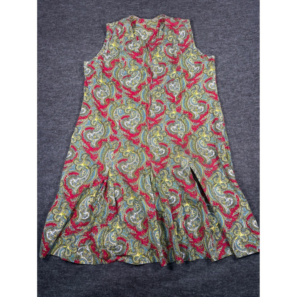 Vintage Psychedelic Paisley Sleeveless Mini Dress Red‎ Blue Yellow Front Zip